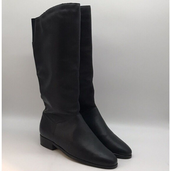 Hunt Club Equestrian Boot Women's 6M Black Leather Pull On Knee High Riding Shoe - Picture 1 of 11